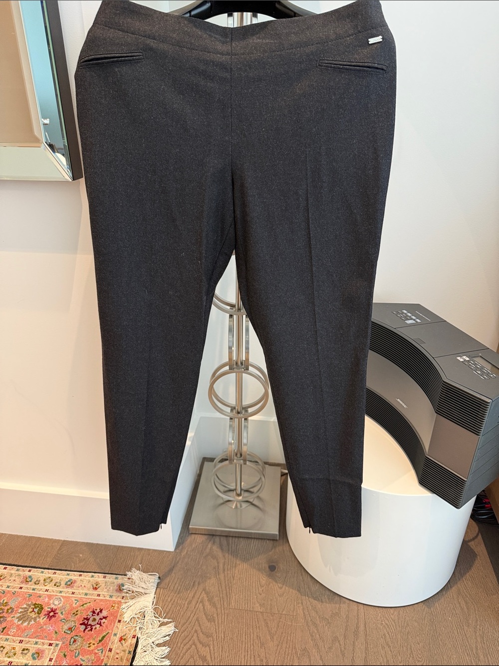 Escada Dark Charcoal Straight-Leg  tapered wool blend and lined Pants